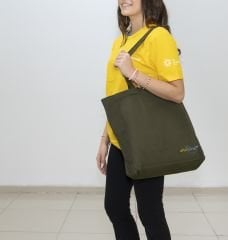 Gabardin Körüklü Kumaş Koyu Yeşil Çanta